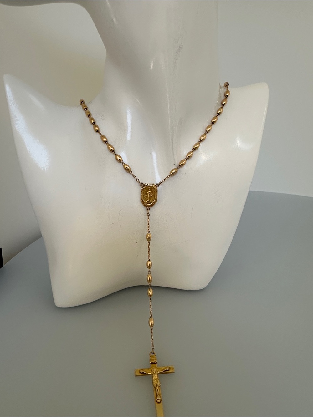 10k Real Solid Gold Rosary Necklace with Beaded Chain Jewelry